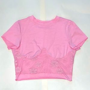 Pink crop tee w/ lace